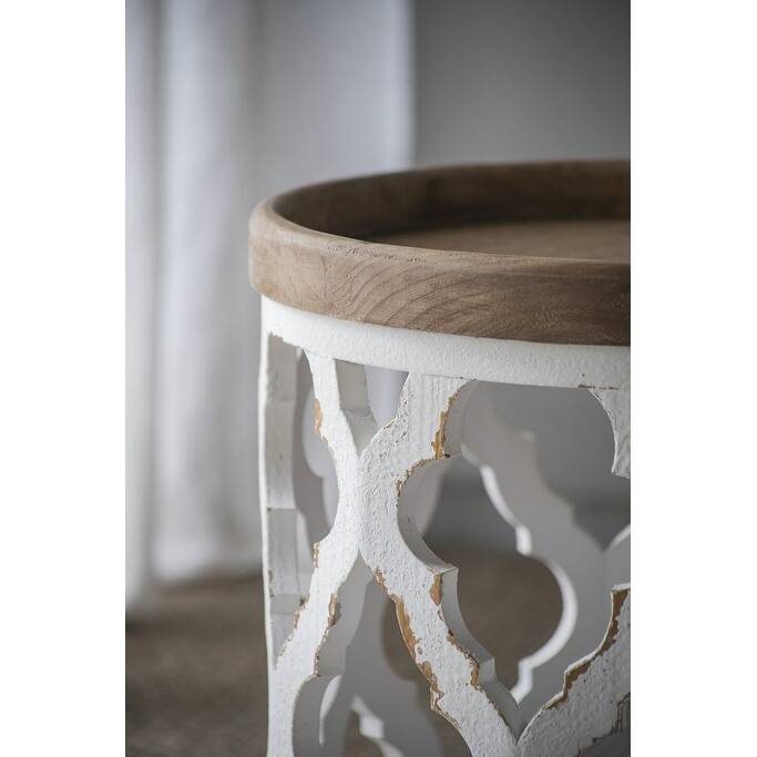23" Distressed White Wooden Side Table with Rustic Charm