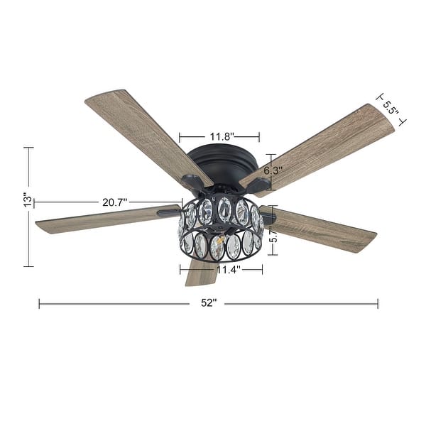 dimension image slide 1 of 2, 52" Low Profile Ceiling Fan with Light and Remote(5-blade)
