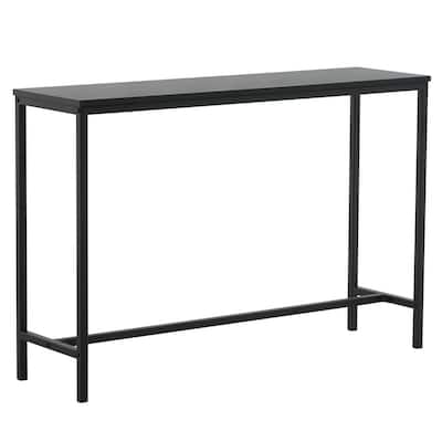 Rustic Black Oak Console Table with Metal Frame for Entryway Hallway Sofa or Porch Display