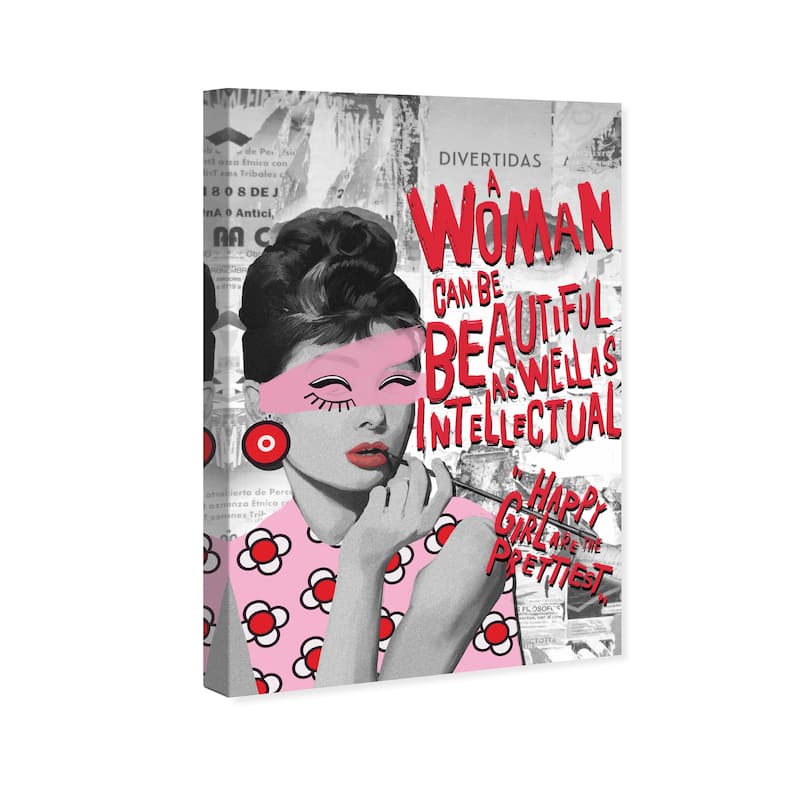 Wynwood Studio Canvas Fashion Happy Girls are the Prettiest Pink and Pastel Pink Modern & Contemporary Wall Art Canvas Print