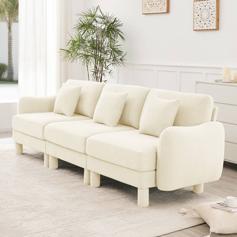 109.4" 3-Seater Modern Upholstered Sofa Couch, Deep-Seat Sectional Sofa with Shell-Shaped Armrests, Leisure Sofa for Living Room