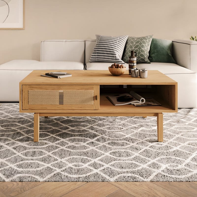 Studio London Lucas Storage Oak Wood Coffee Table for Living Room