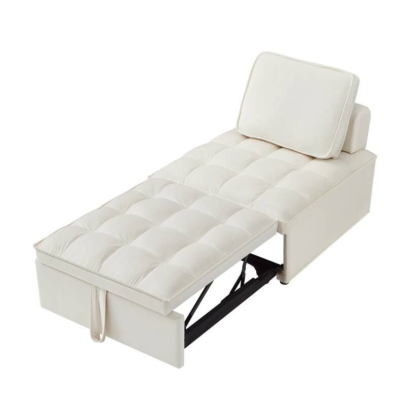 Velvet Convertible Chair Bed with Removable Back and Recliner Function