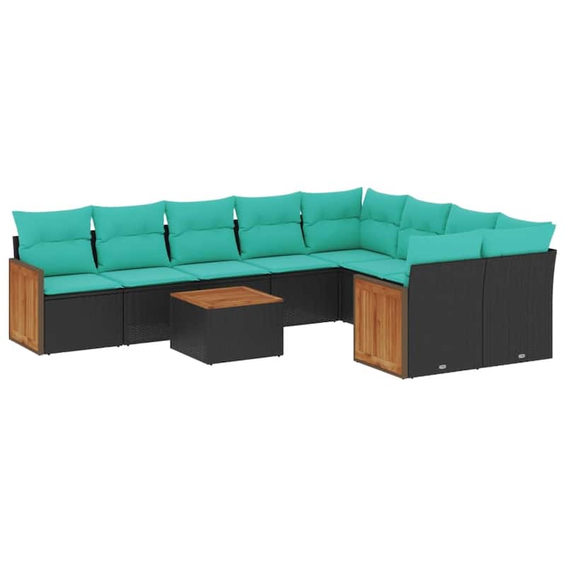 vidaXL 9 Piece Patio Sofa Set with Cushions Black Poly Rattan