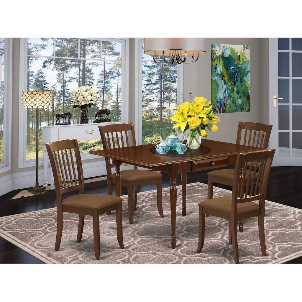 HomeStock 5-Pc Mahogany Finish Solid Wood Top - Dining Room Set with Dropleaf - Seats 4