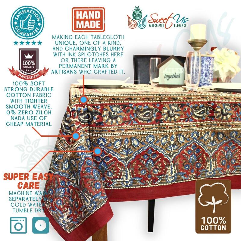 Block Print Floral Paisley Elephant Tablecloth Rectangle