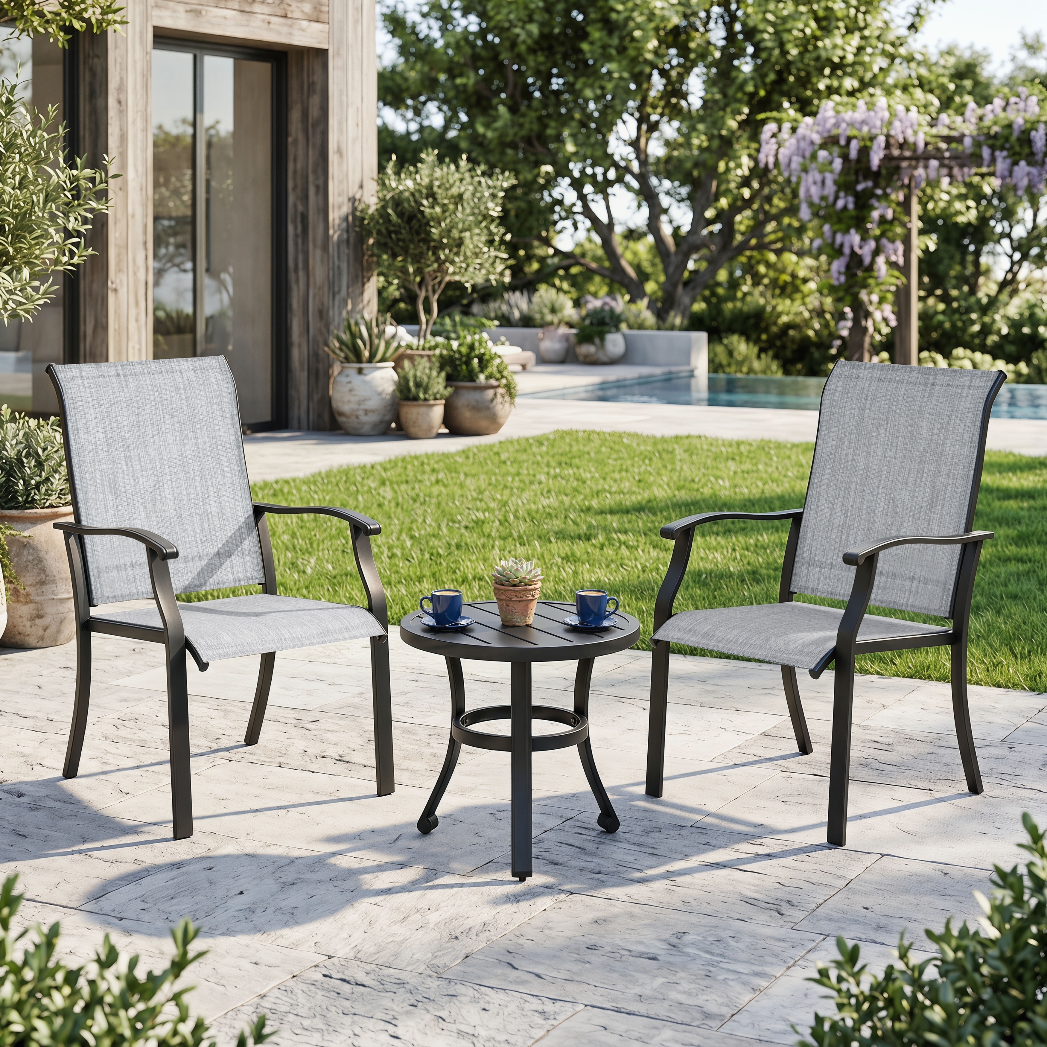 Nuu Garden Outdoor 3-Piece Bistro Set, Breathable Textilene, Powder-Coated Iron