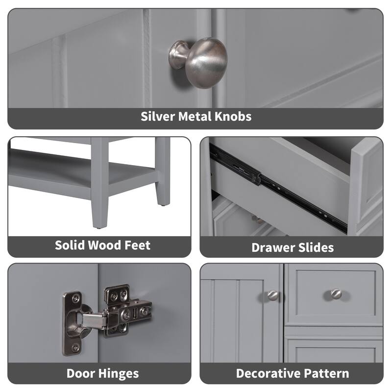 36-Inch Bathroom Vanity with Ceramic Sink - Solid Wood Frame, 3 Drawers, 1 Cabinet & Shelf - Modern Freestanding Design