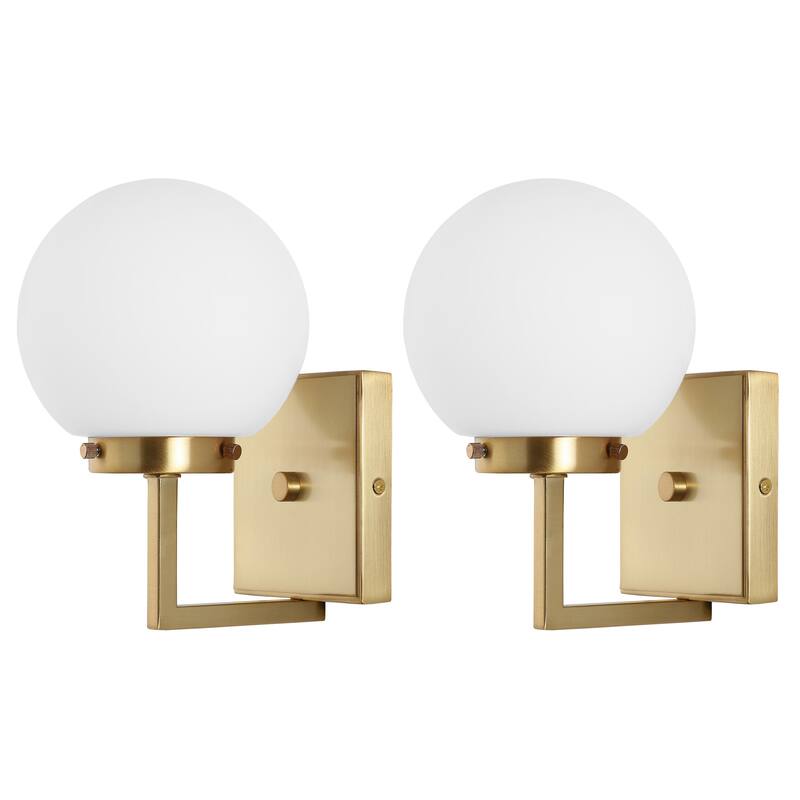 SAFAVIEH Lighting Ganon Wall Sconce (Set of 2) - Satin Brass/Opal - 6"W x 7"D x 9"H
