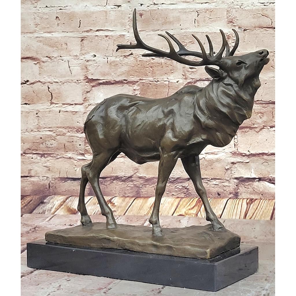 Reindeer Elk Caribou Bronze Metal Statue Sculpture Wildlife Decor On Marble Base