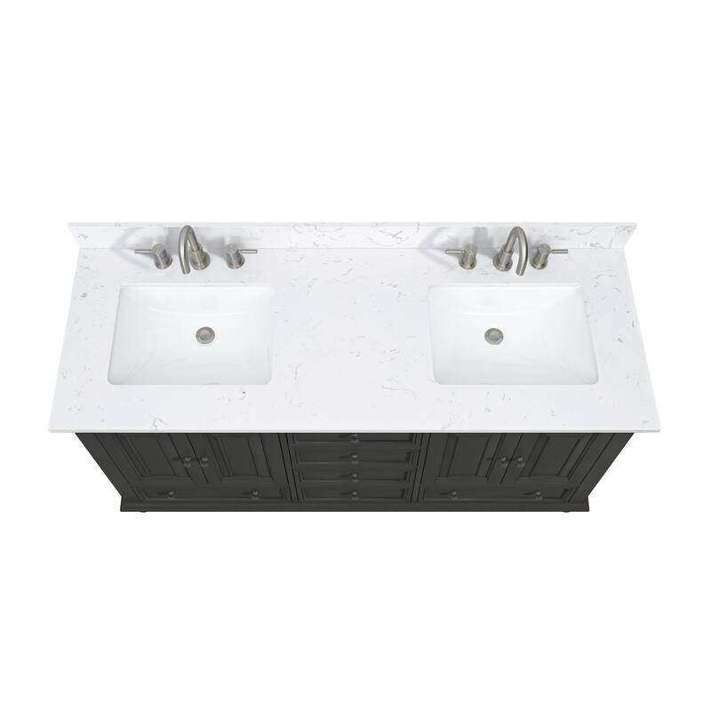 Thompson 60 in. Double Sink Bathroom Vanity with Engineered Stone Top - 61"W x 22"D x 35"H