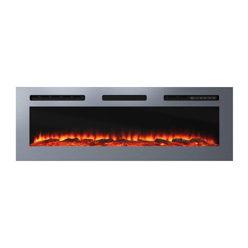 Wall Mounted & Recessed Electric Fireplace with 12 Flame Colors, Stainless Steel Electric Fireplace