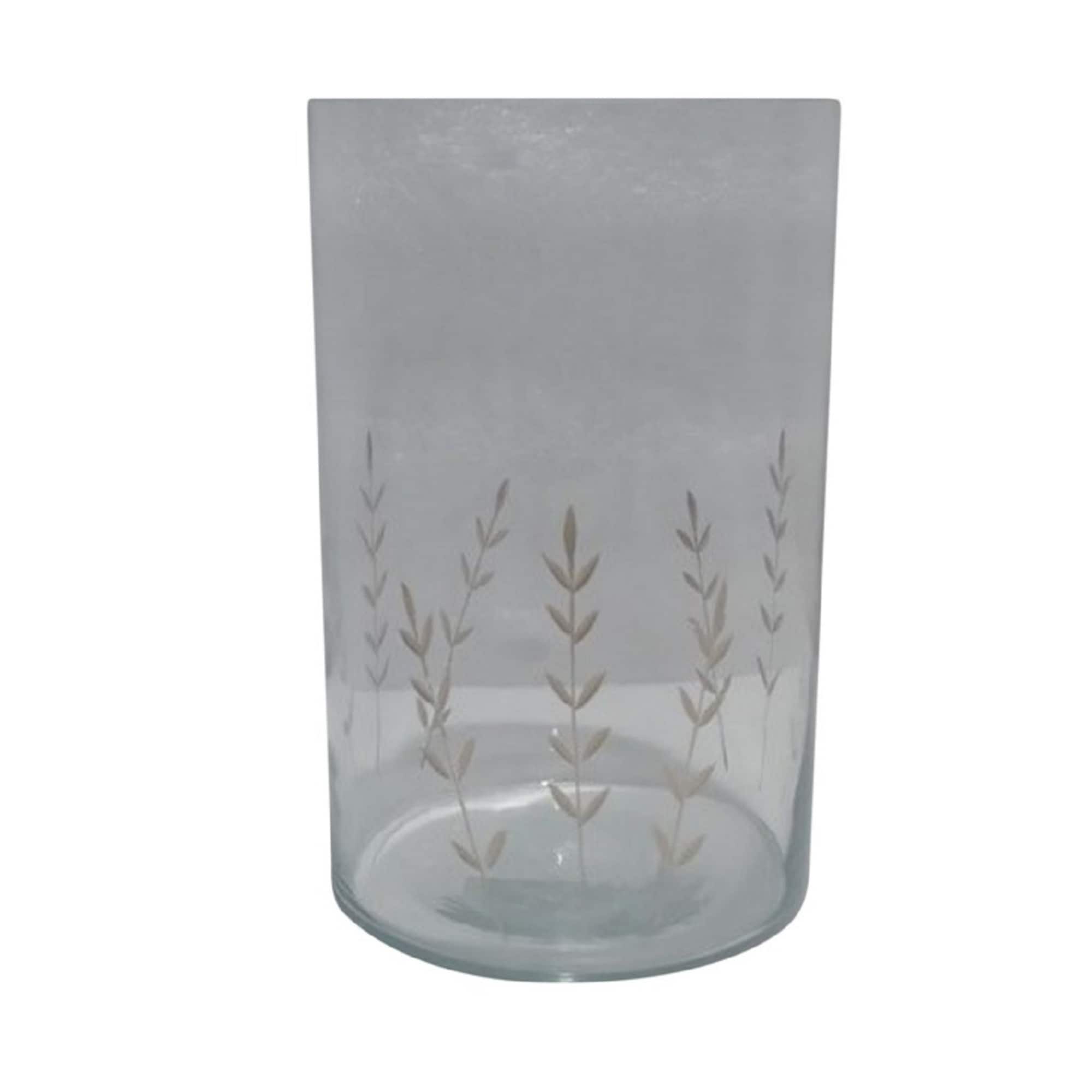 Cylindrical Leaf Glass Vase - 6.25