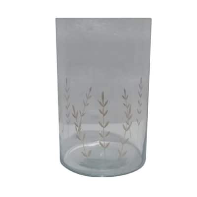 Cylindrical Leaf Glass Vase - 6.25" - Clear