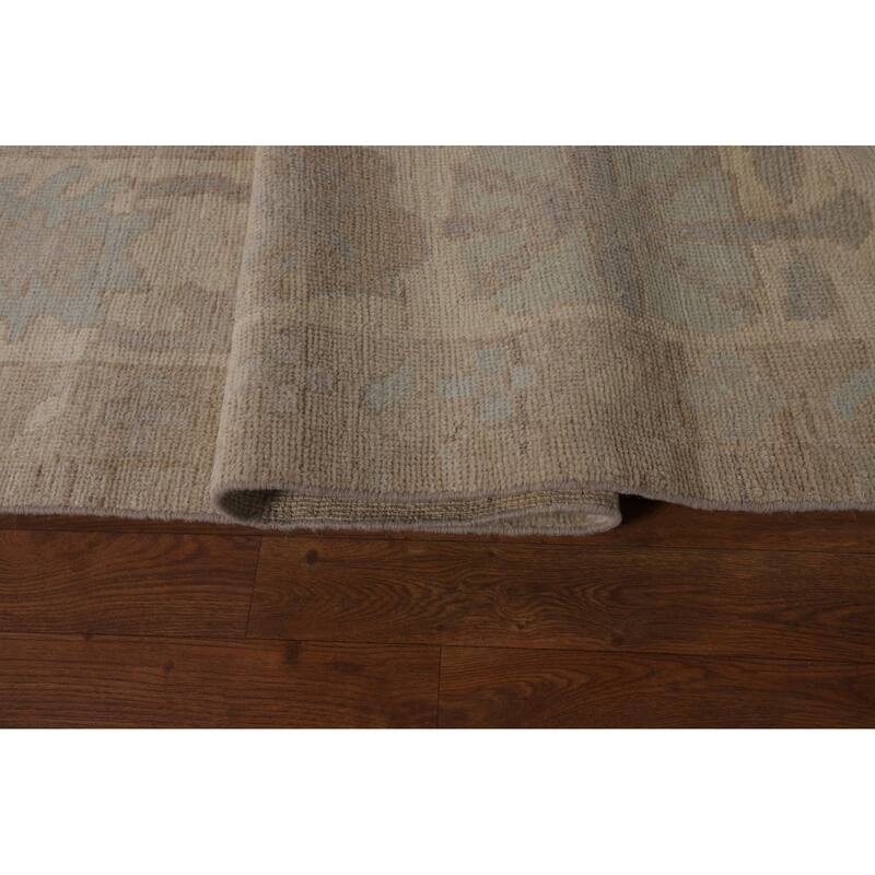 Transitional Beige Oushak Turkish Area Rug Hand-Knotted Wool Carpet - 8'11"x 11'10"