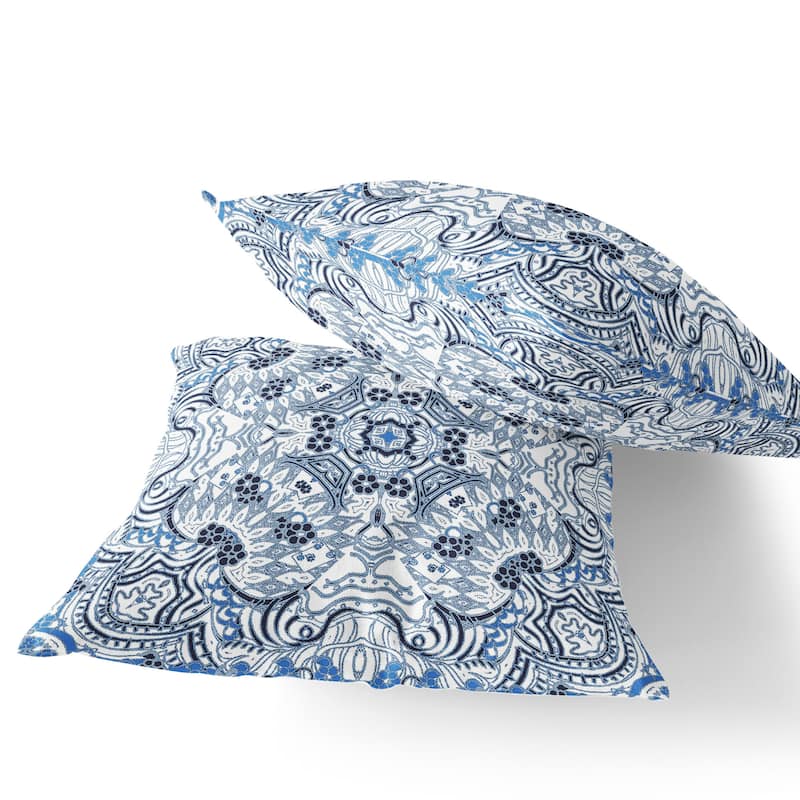 HomeRoots Set of Two 16" X 16" Blue and White Geometric Indoor Outdoor Throw Pillow - 16.00' X '16.00' X '5.00