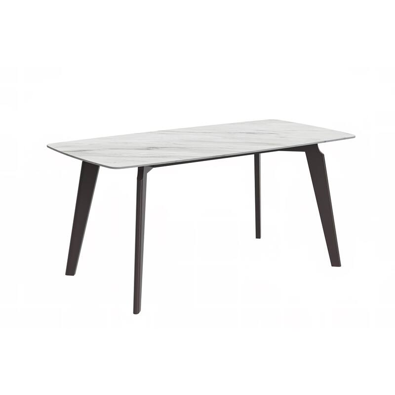 Krevor Modern Dining Table with Rectangular Sintered Stone or Glass Wide Tabletop and Black Steel Base - 55 Inch - White