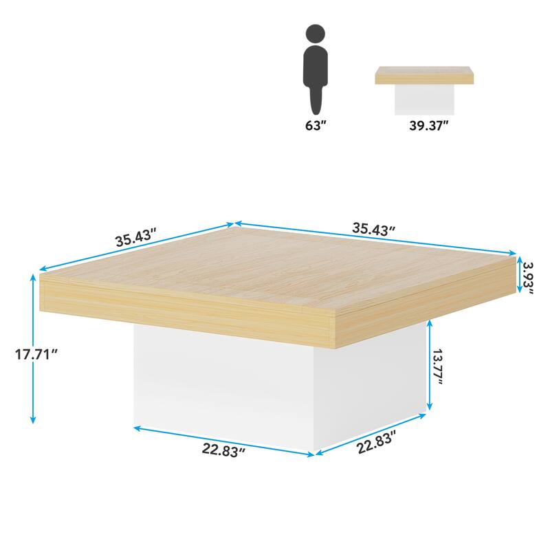 Engineered Wood Square Coffee Table LED Center Table for Living Room