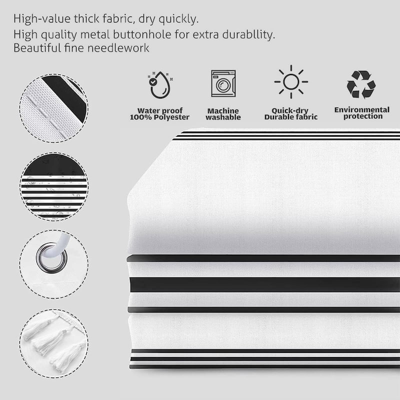 Black and White Shower Black Strip Curtains 1 Panal, 72 x 72 Inches