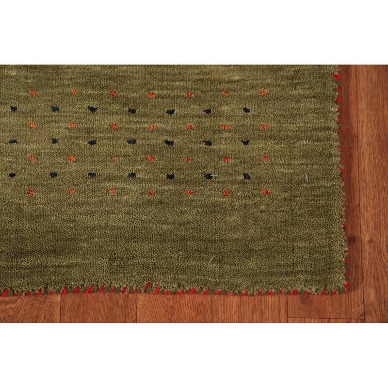 Green Gabbeh Oriental Runner Rug Hand-Knotted Wool Carpet - 2'8" x 10'1"