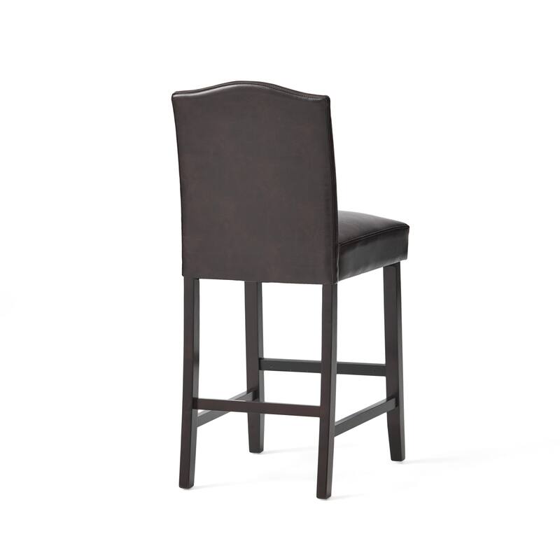 Counter Height Chair Set of 2, Nailhead Trim, Brown and Walnut Faux Leather