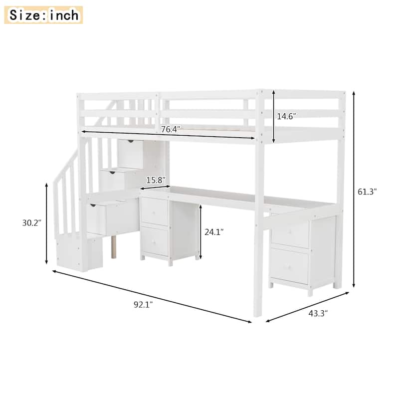 Twin Size Loft Bed Frame with Built-in Desk and Double Storage Drawers,Gray(Expected Arrival Time:5.29) - N/A