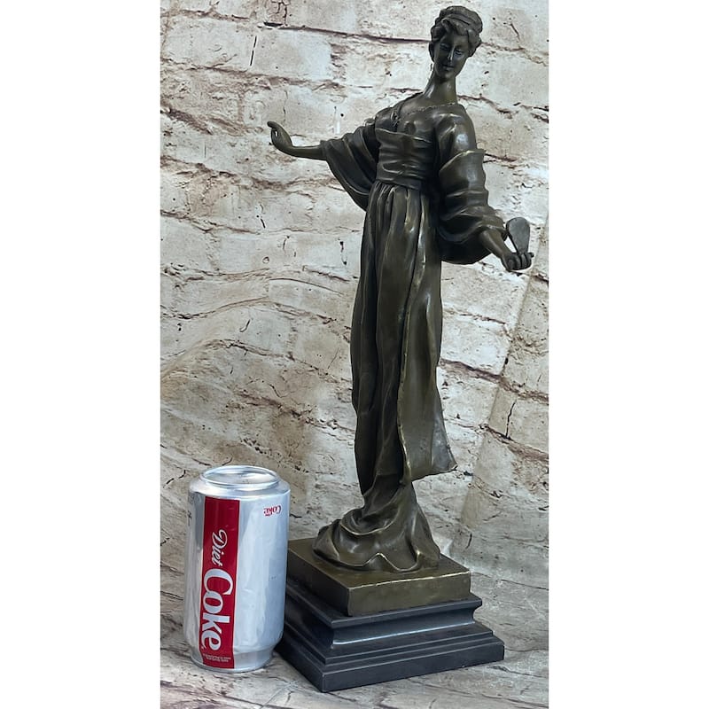 French 19Th Century Woman Holding Mirror Bronze Statue Sculpture Figure 19 Inches X 11 Inches