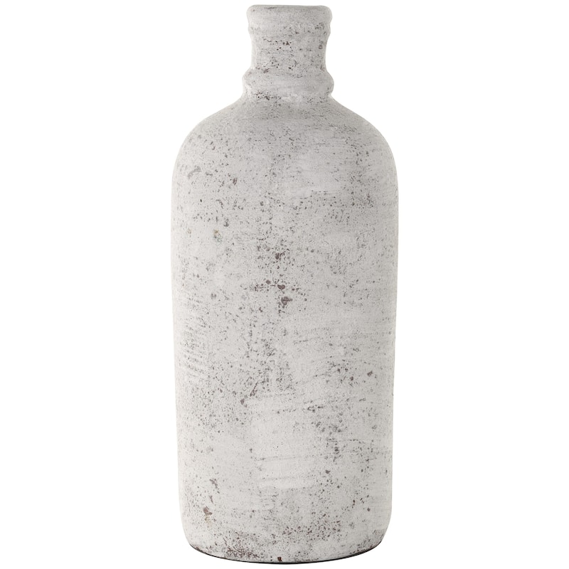 Ceramic Antique Style Textured Vase - Cream - Roche River Decor - 7"W x 7"L x 17"H