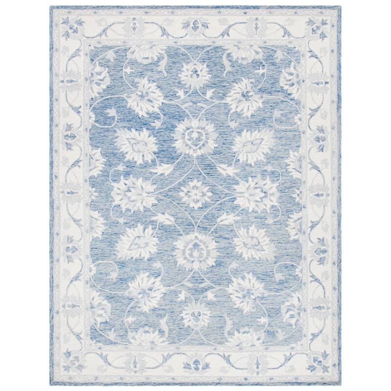 SAFAVIEH, Handmade Micro-Loop Reka Modern Wool Rug - 11' x 15' - Blue/Ivory