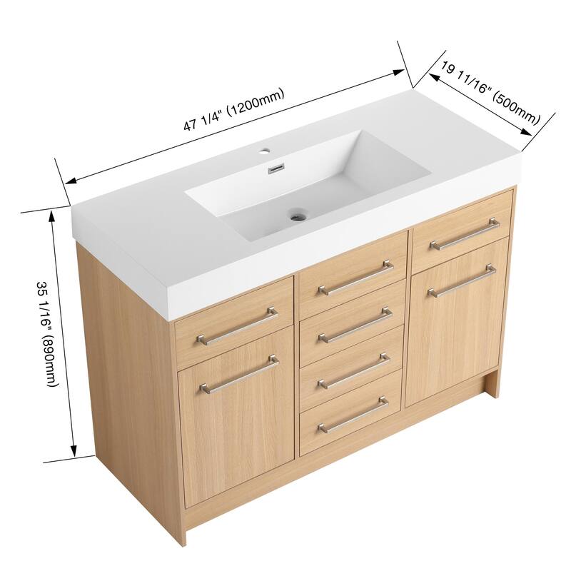 BNK 48''/60'' Bathroom Vanity With Sink, Freestanding Bathroom Vanity with 6 Drawers and 2 Soft Close Doors