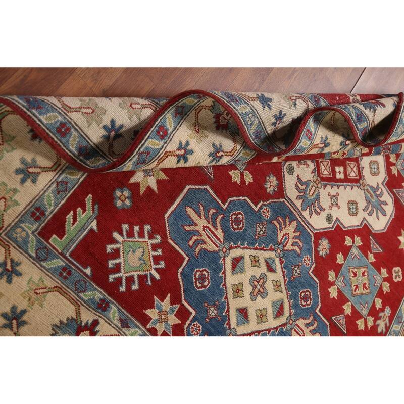 Traditional Kazak Area Rug Hand-Knotted Red Wool Carpet - 5'8" x 7'9"
