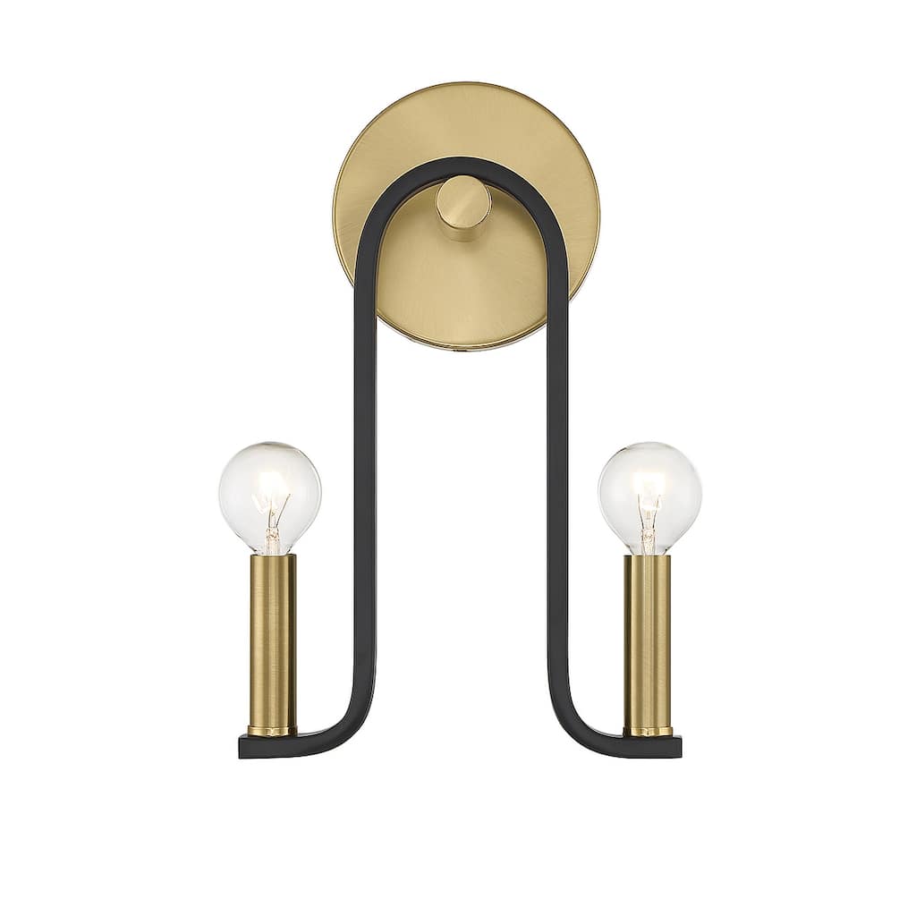 Matte Blackith Warm Brass Two Light Wall Sconce from the Archway Collection