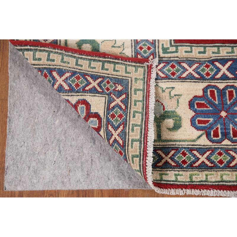 Hand Knotted Oriental 100% Wool Carpet Traditional Geometric Red Kazak Area Rug - 9' 10'' X 6' 9''