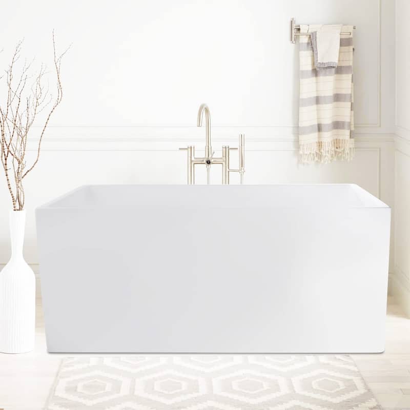 Vanity Art 55" x 29" White Acrylic Flatbottom Freestanding Bathtub