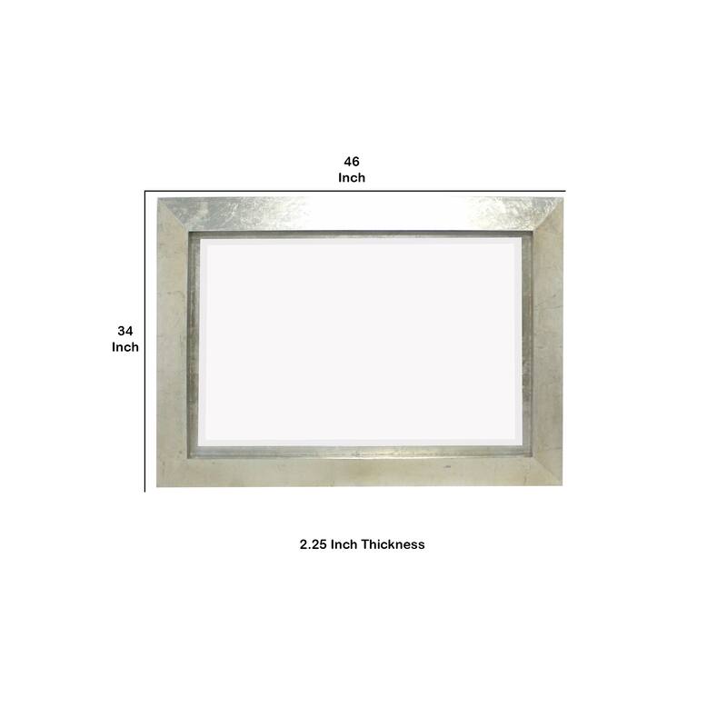 Contemporary Style Rectangular Wooden Frame Wall Mirror, Silver