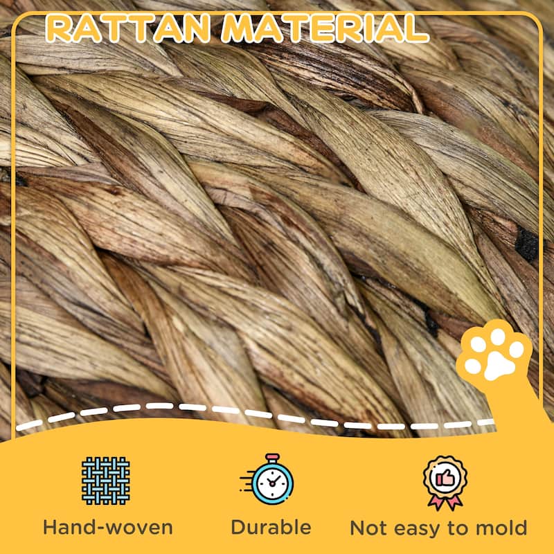 PawHut 20" Natural Braided Banana Leaf Elevated Cat Bed Basket with Cushion, Grey