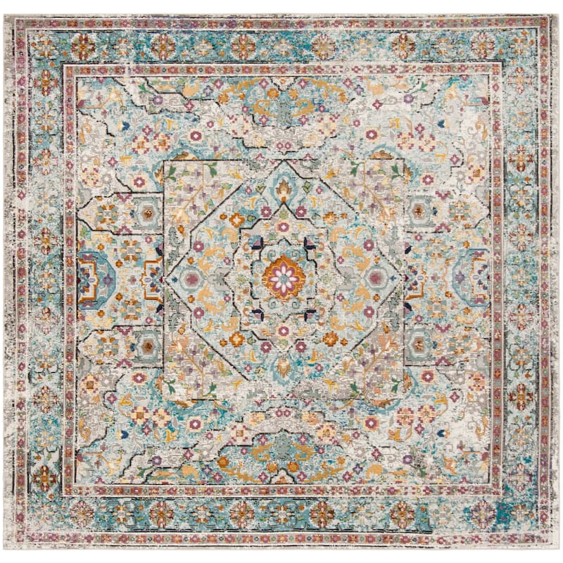 SAFAVIEH Aria Adrienne Vintage Boho Oriental Rug - 6'5" Square - Cream/Blue