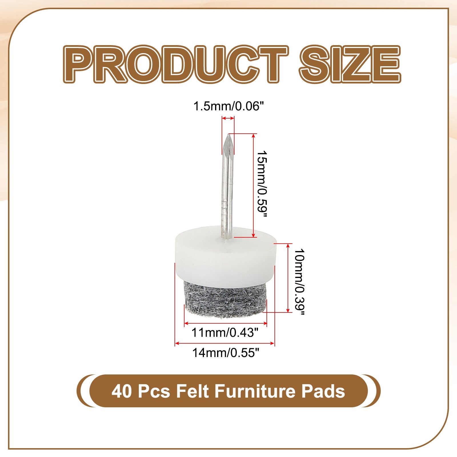 40 Pcs Nail-on Felt Pads, Round Felt Furniture Sliders Pads