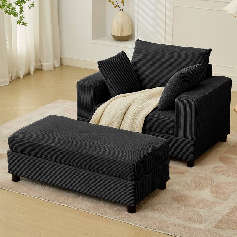Mixoy 50 "D Sofa Chair with Ottoman, 2 Cushions, Large Corduroy Upholstered Comfy Chaise Lounge Deep Seat Sleeper Chair Indoor