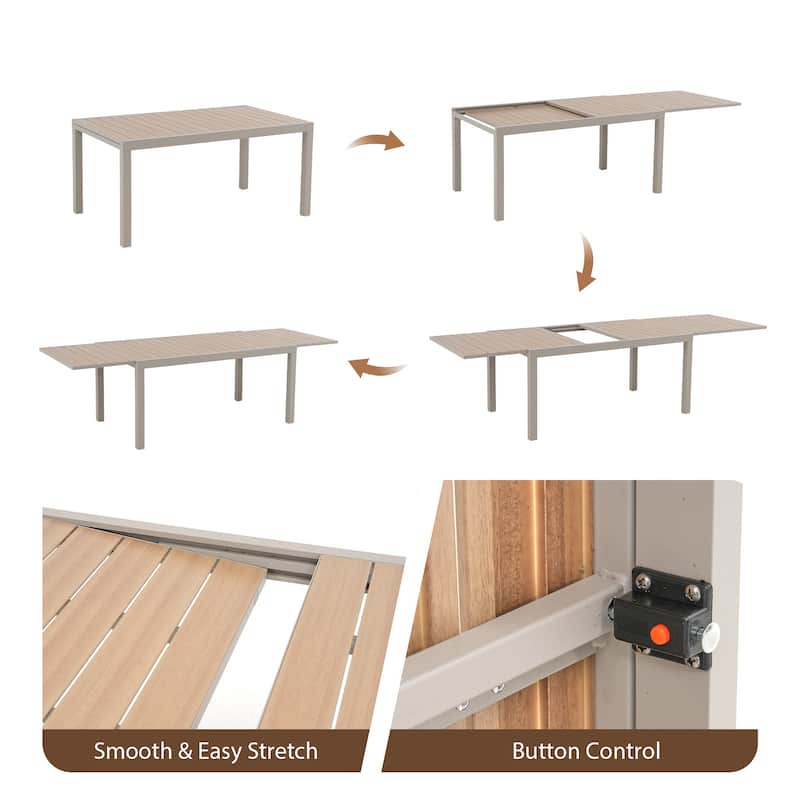 9-Piece Expandable Aluminum Patio Dining Set with PE Twisted Rattan Chairs & Polyester Cushions