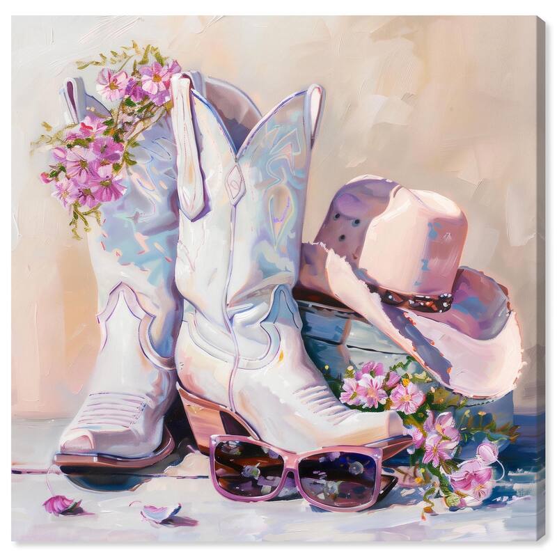 Spring Pink Cowboy Necessities Canvas by Art Remedy, Gallery Wrapped - 40" x 40"