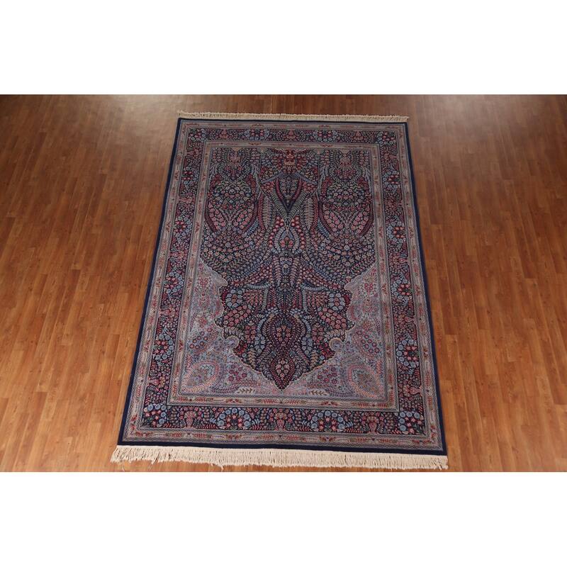 Vegetable Dye Blue Kerman Chinese Area Rug Hand-Knotted Wool Carpet - 7'0"x 10'0"