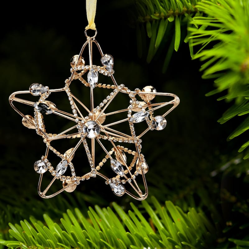 Sevita Gold and Silver Shining Crystal Chain Wrapped Star Ornament, Set of 4 - 8.5" x 5" x 2"