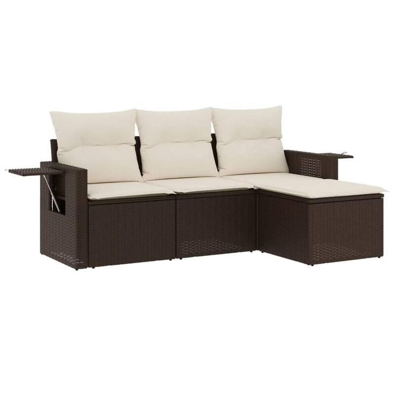 vidaXL Garden Sofa Set Brown and Cream White PE Rattan, Powder-Coated Steel - 21.7 x 21.7 x 14.6