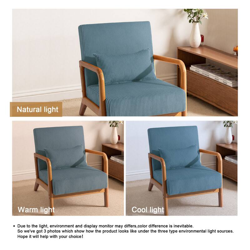 25" W Mid Century Upholstered Wood Accent Chair with Pillow