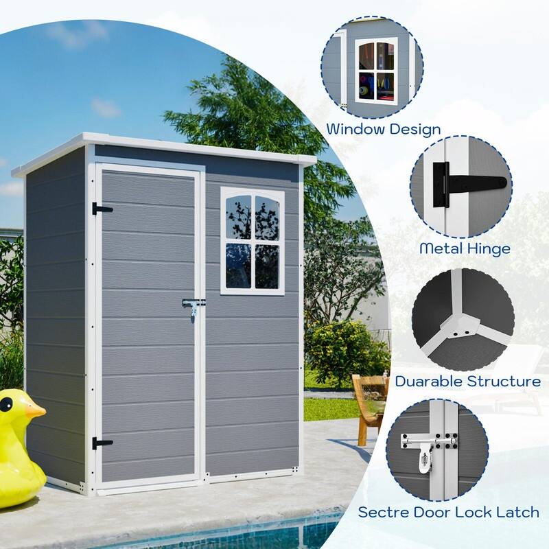 5' x 3' Resin Outdoor Storage Shed with Floor, Waterproof Lockable Tool Shed with Window for Backyard, Patio or Garden