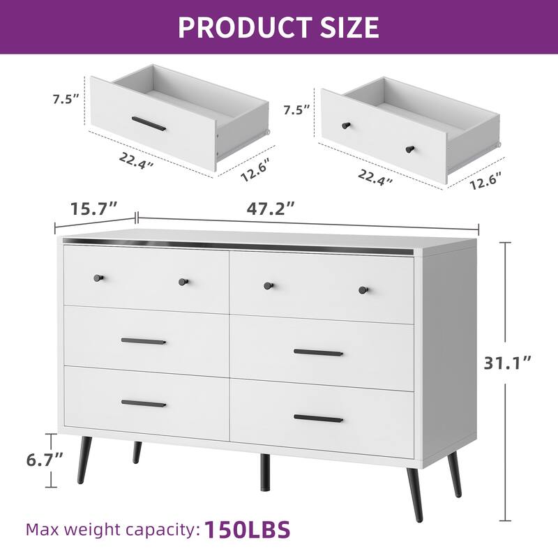 Moasis 47" W 6 Drawers Double Dresser for Bedroom, Chests of drawers