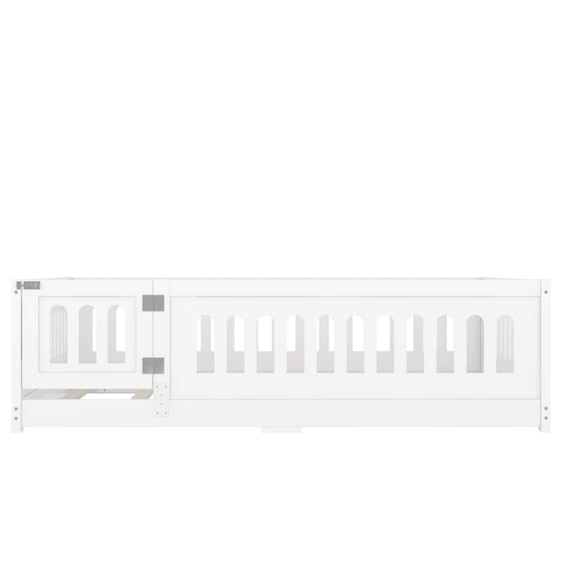 Full Size Montessori Floor Bed with Safety Guardrails & Door - 300LB Capacity