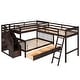 preview thumbnail 5 of 12, L Shaped Solid Wood Bunk Bed for Kids, Twin-Twin Over Full Triple Bed Frame w/3 Drawers, Storage Ladder & Full-Length Guardrail