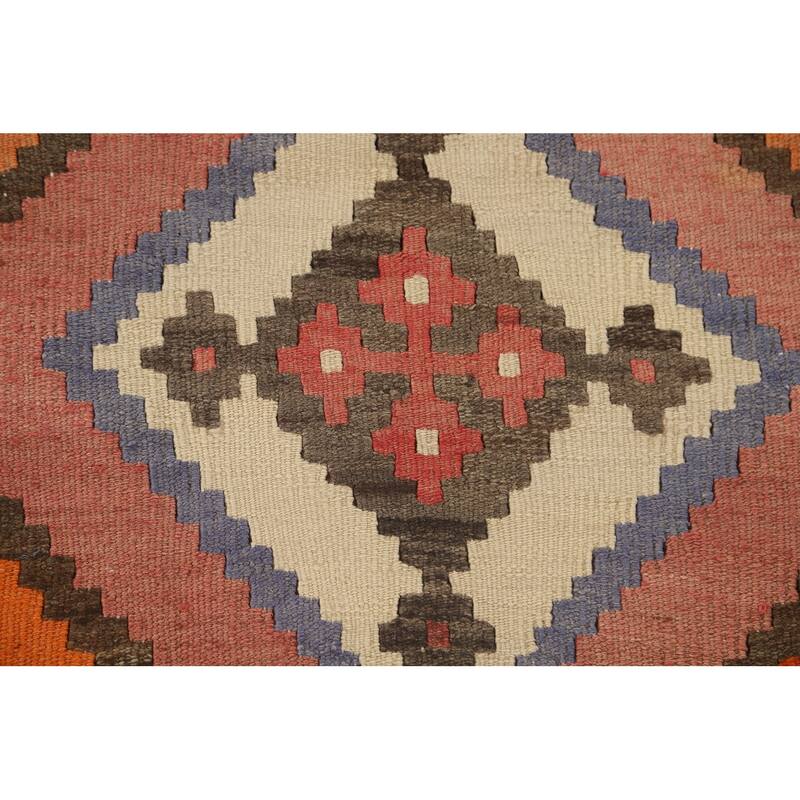 Geometric Kilim Shiraz Persian Vintage Area Rug Hand-Woven Wool Carpet - 5'0" x 9'1"